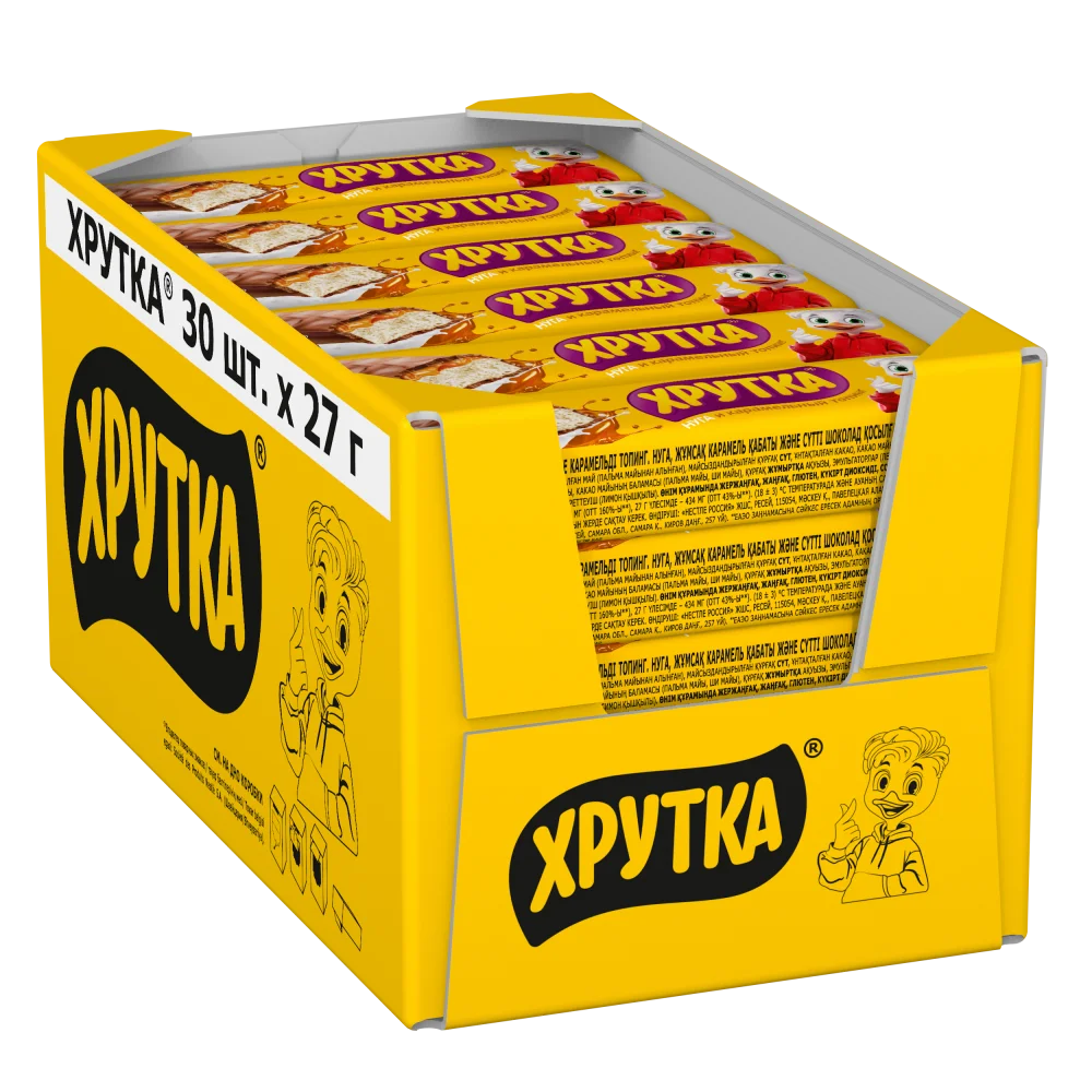 Хрутка. Нуга и карамельный топинг. Конфета с нугой, мягким карамельным слоем и молочным шоколадом 27г