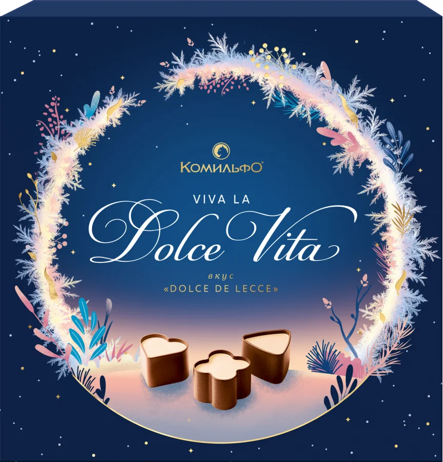 КОМИЛЬФО®  Вкус «ДОЛЬЧЕ ДЕ ЛЕЧЕ». Шоколадные конфеты c нежной кремовой и карамельной начинками со вкусом сливок и с печеньем 168г