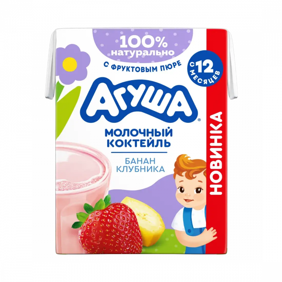 Молочный коктейль с бананом и клубникой, 190 мл 