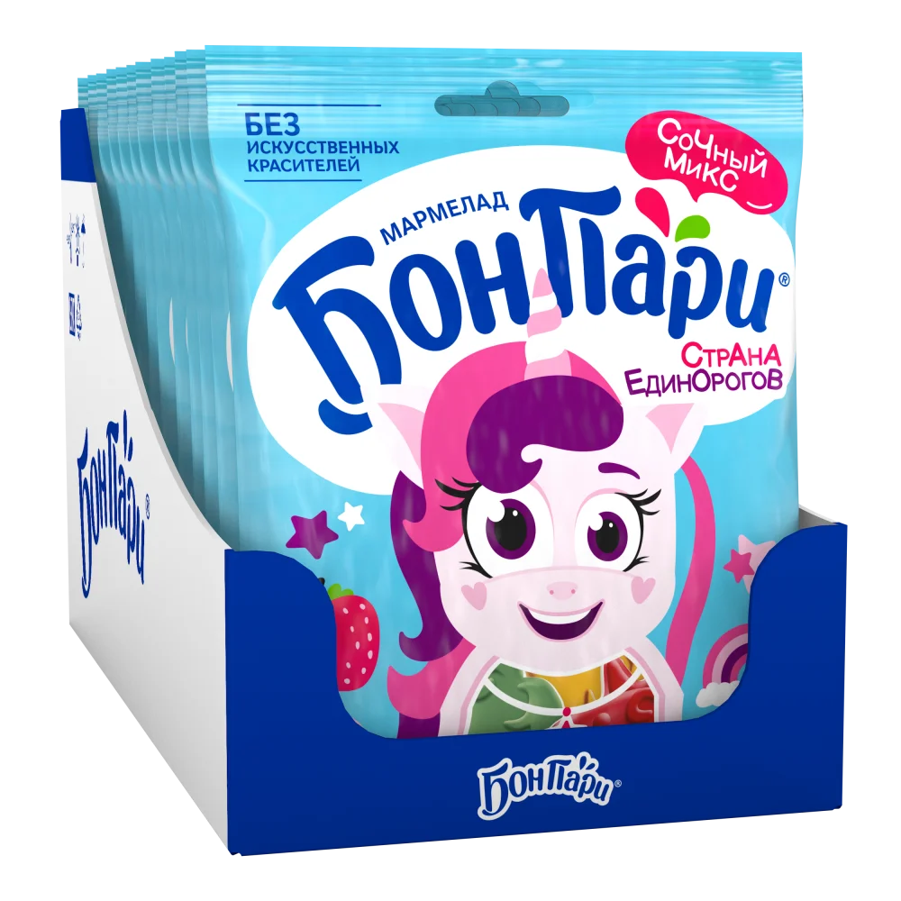 БОН ПАРИ®  СТРАНА ЕДИНОРОГОВ. Мармелад жевательный фигурный со вкусом фруктов 100 г