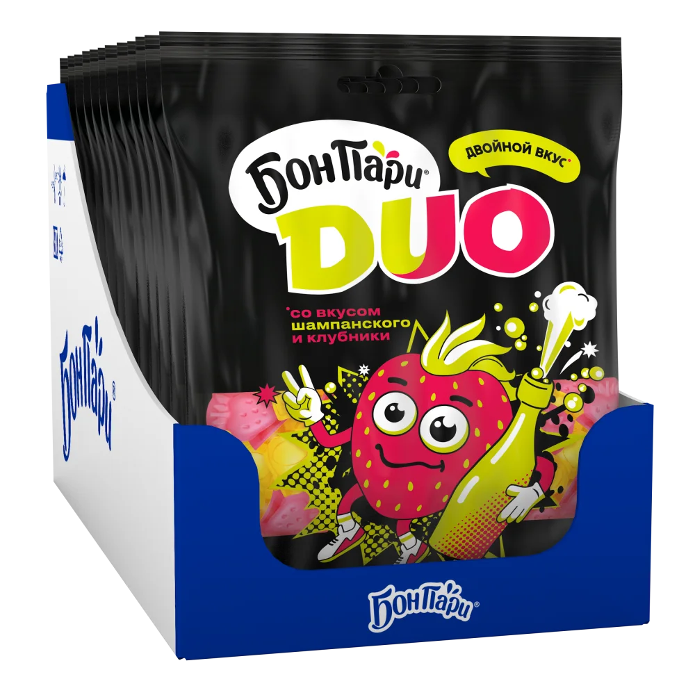 Бон Пари® ДУО. Мармелад жевательный со вкусом шампанского и клубники.