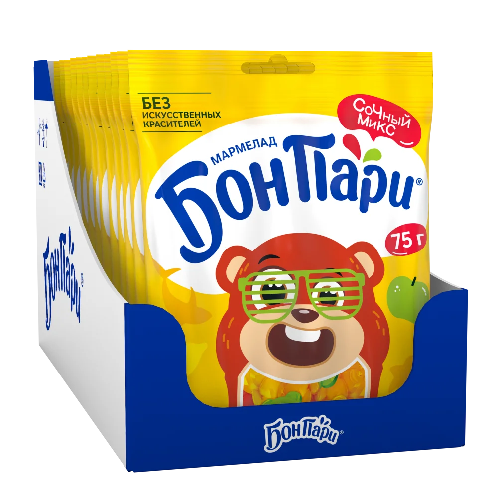 БОН ПАРИ® ЗАБАВНЫЙ МЕДВЕЖОНОК ®. Мармелад жевательный фигурный со вкусом фруктов. 75г