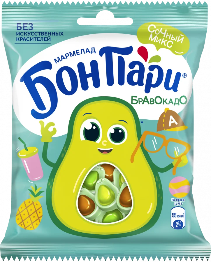 БОН ПАРИ. БРАВОКАДО. Мармелад жевательный фигурный со вкусом фруктов 100г