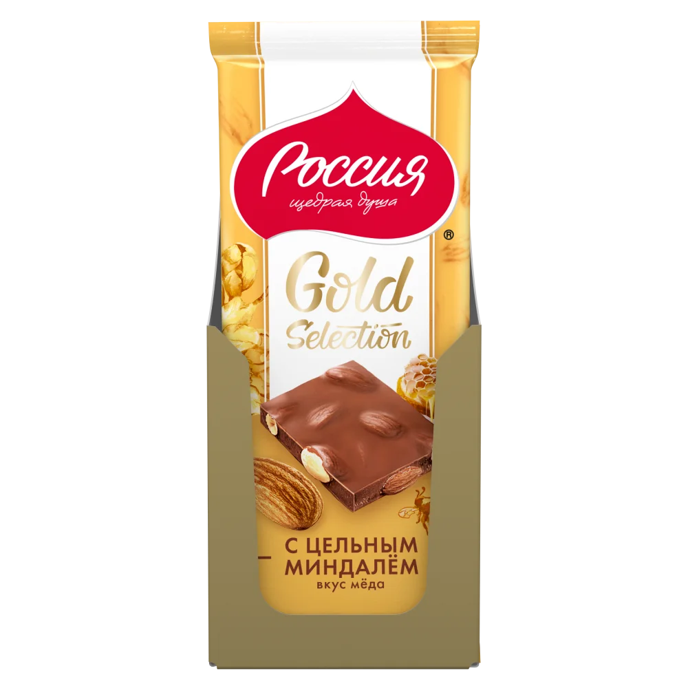 «Россия» - Щедрая Душа!® ГОЛД СЕЛЕКШН. Молочный шоколад с миндалем со вкусом мёда. 80г