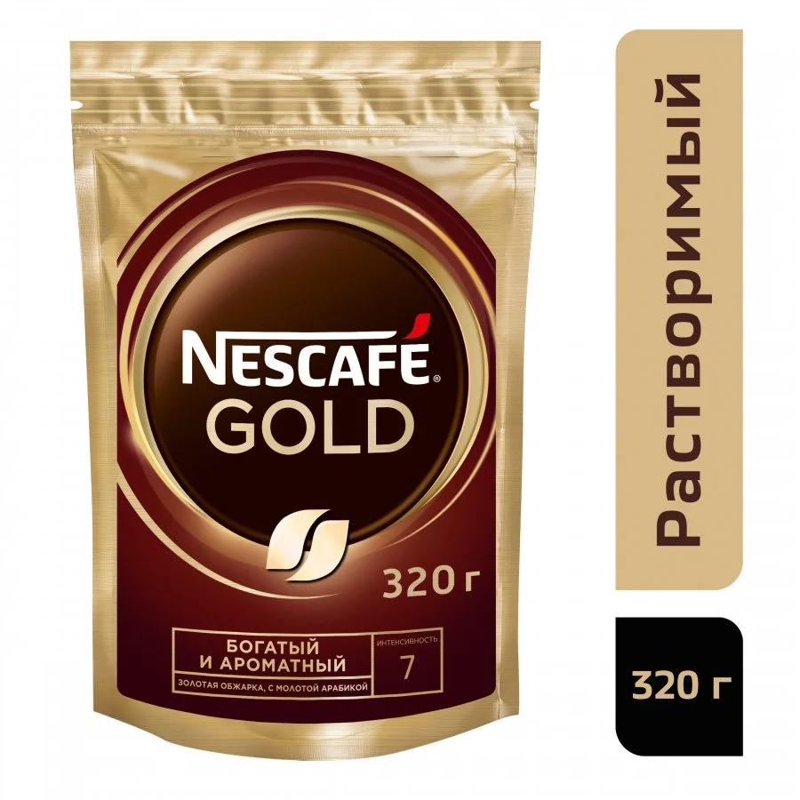 320 г. Пакет. NESCAFÉ® Gold. Натуральный растворимый сублимированный кофе с добавлением натурального жареного молотого кофе