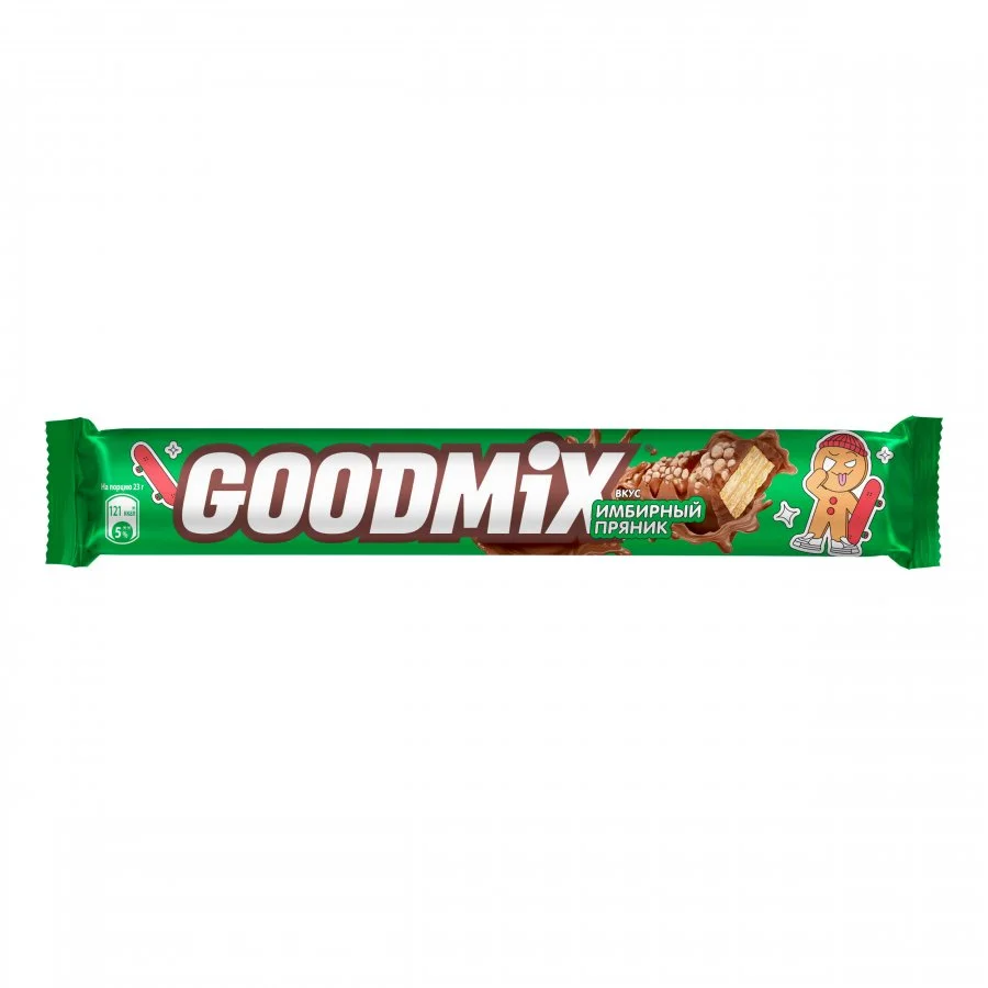 GOODMIX® Вкус имбирный пряник. Молочный шоколад со вкусом имбирного пряника с начинкой с хрустящей вафлей, декорированный