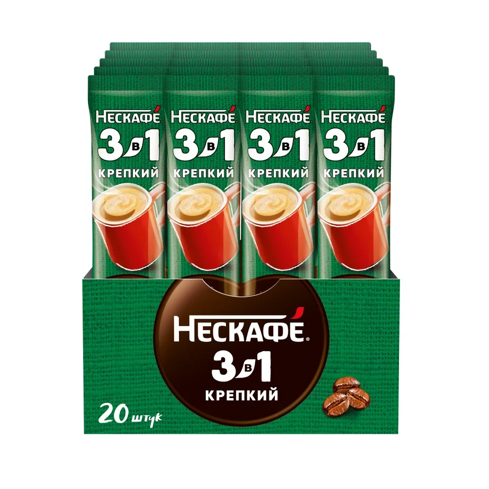 14,5 г х 20 шт. Шоубокс. NESCAFÉ® 3в1 Крепкий. Напиток кофейный, растворимый, порционный