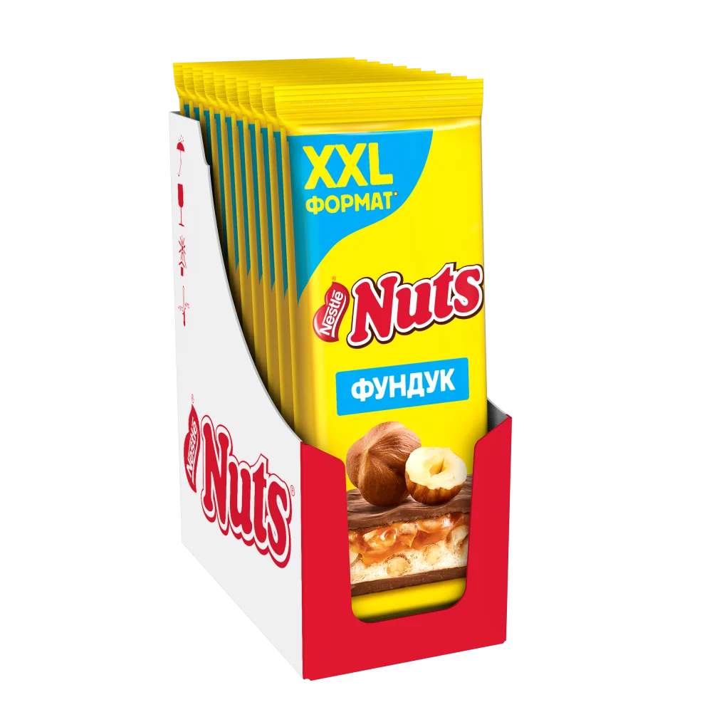 NUTS® с фундуком. Молочный шоколад с фундуком и начинкой.  180г