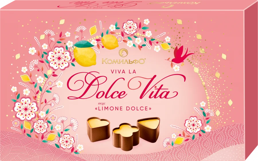 КОМИЛЬФО® Вкус «ЛИМОН ДОЛЬЧЕ». Шоколадные конфеты с нежной кремовой двухслойной начинкой со вкусом сладкого лимона  84г.