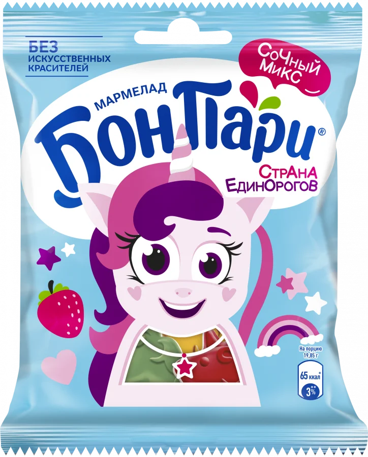 БОН ПАРИ®  СТРАНА ЕДИНОРОГОВ. Мармелад жевательный фигурный со вкусом фруктов 100 г