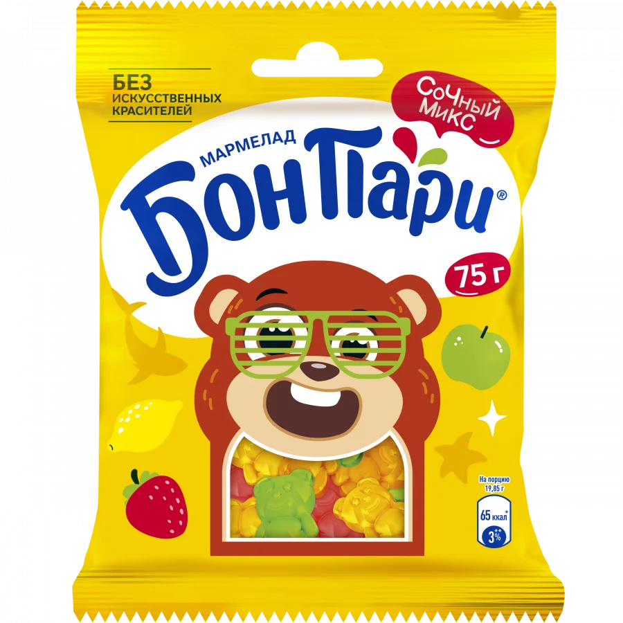 БОН ПАРИ® ЗАБАВНЫЙ МЕДВЕЖОНОК ®. Мармелад жевательный фигурный со вкусом фруктов. 75г