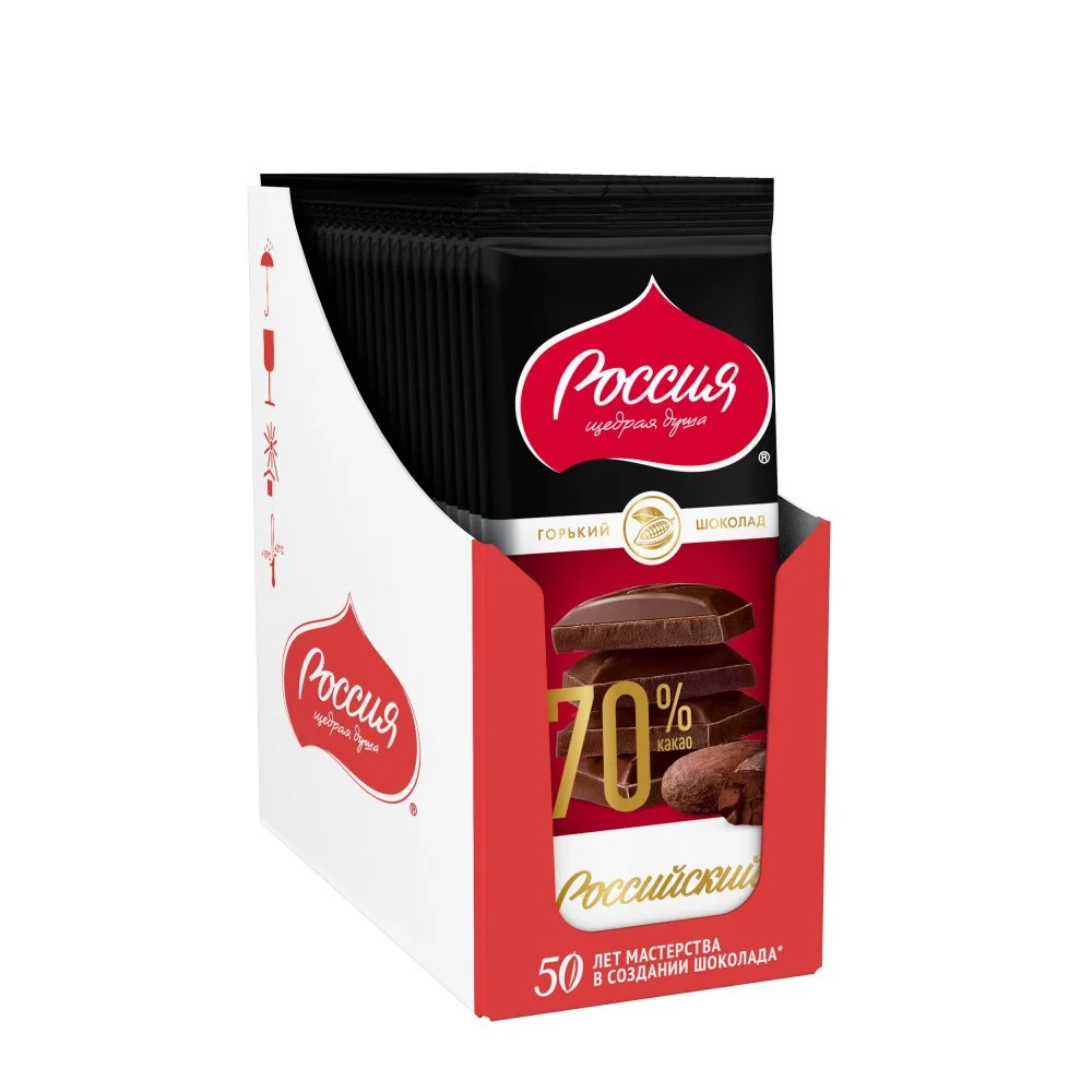 РОССИЙСКИЙ Горький шоколад с 70 % содержанием какао-продуктов, 82г