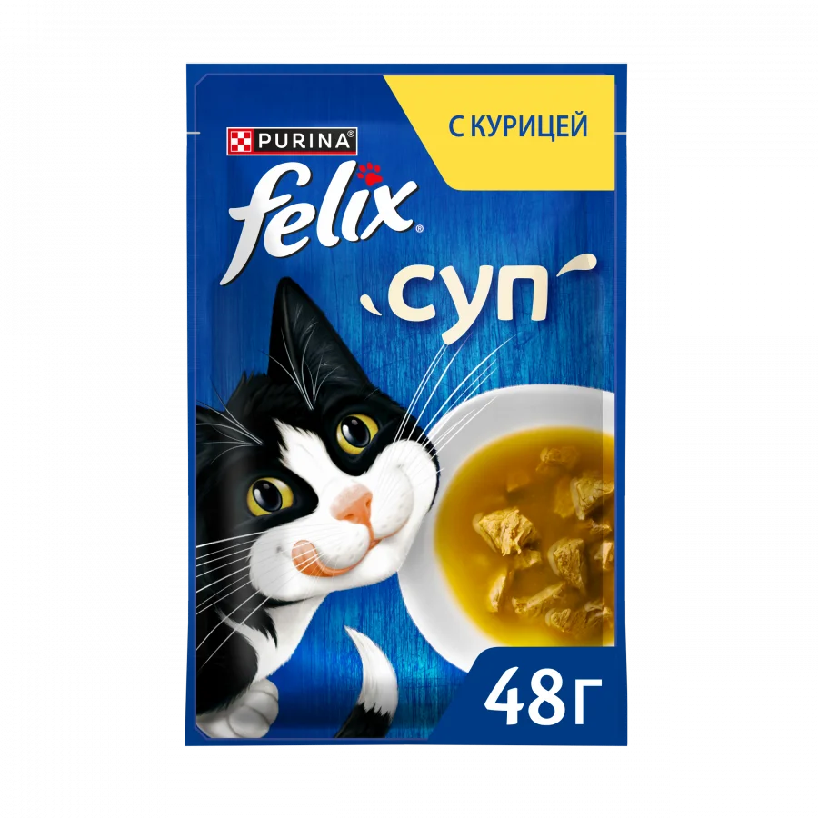 Влажный корм Felix Суп для взрослых кошек, с курицей, пауч, 48г