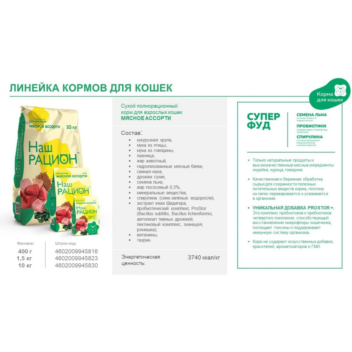 Сухой корм Наш рацион для взрослых кошек мясное ассорти, 10 кг