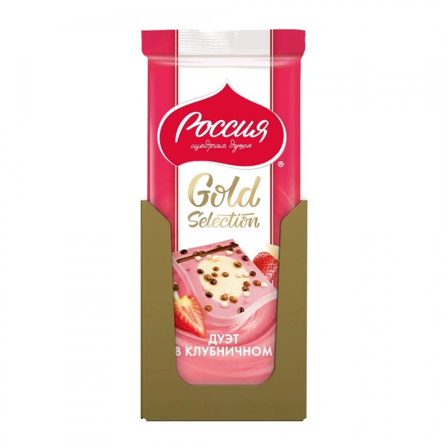 «Россия» — Щедрая Душа!® Gold Selection. Дуэт в клубничном. Белый шоколад с клубникой декорированный. 85г