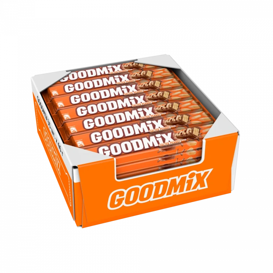 Goodmix® Salted peanut taste. Молочный шоколад с начинкой со вкусом соленого арахиса и хрустящей вафлей, декорированный. 46г