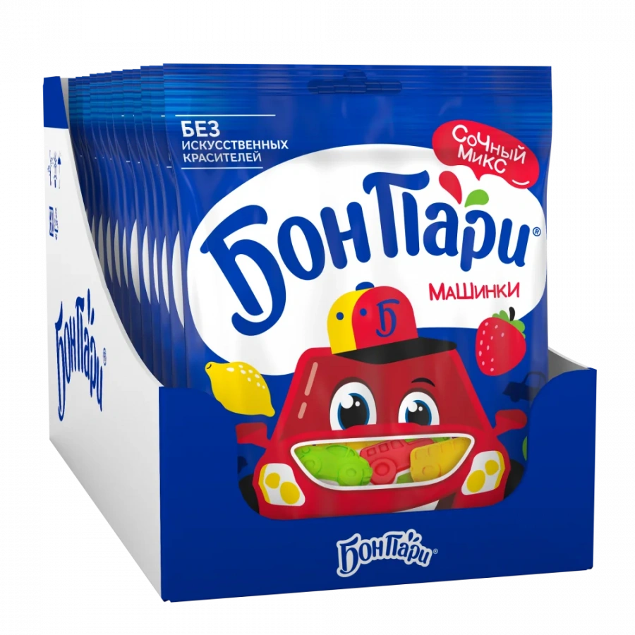 Бон Пари. Машинки. Мармелад жевательный фигурный со вкусом фруктов.