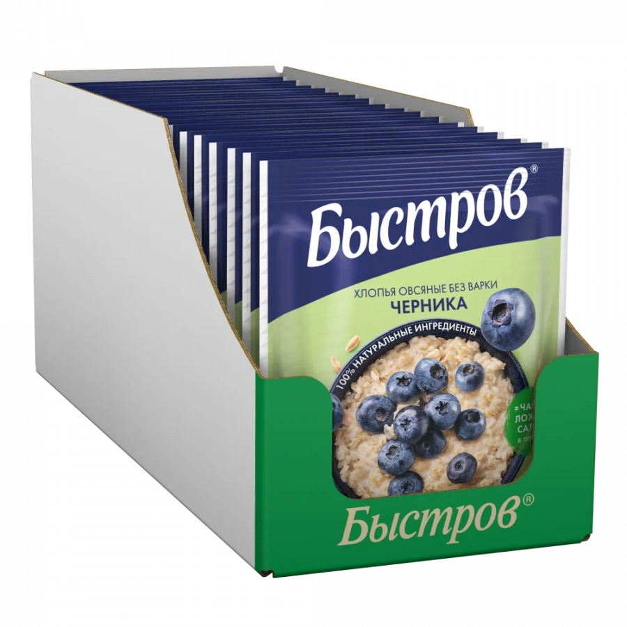 Быстров®. Без варки. Хлопья овсяные, не требующие варки, с черникой.40г