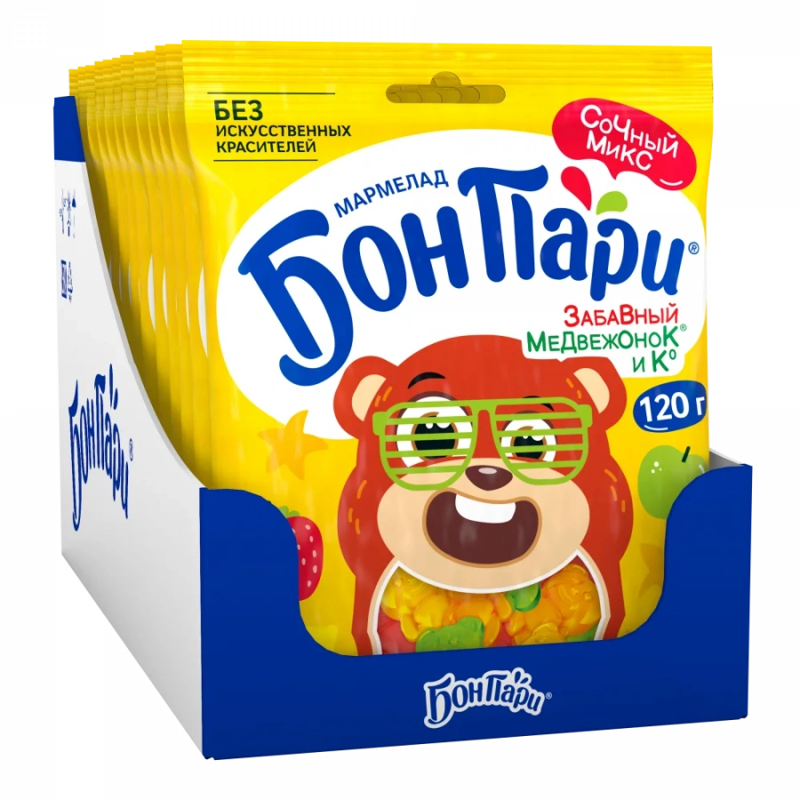 БОН ПАРИ®  ЗАБАВНЫЙ МЕДВЕЖОНОК ® И Ко. Мармелад жевательный фигурный со вкусом фруктов 120г