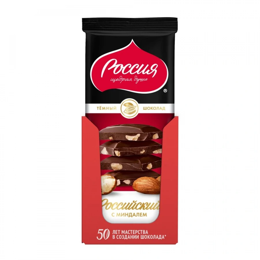 РОССИЙСКИЙ Темный шоколад с миндалем, 82г