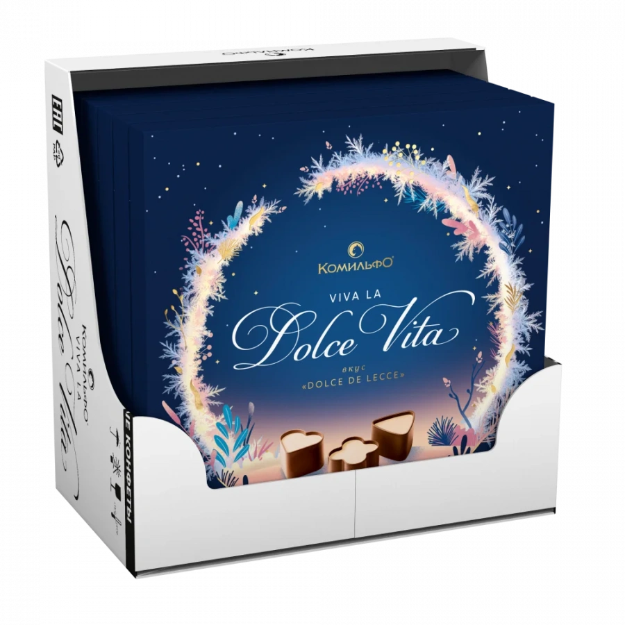 КОМИЛЬФО®  Вкус «ДОЛЬЧЕ ДЕ ЛЕЧЕ». Шоколадные конфеты c нежной кремовой и карамельной начинками со вкусом сливок и с печеньем 168г