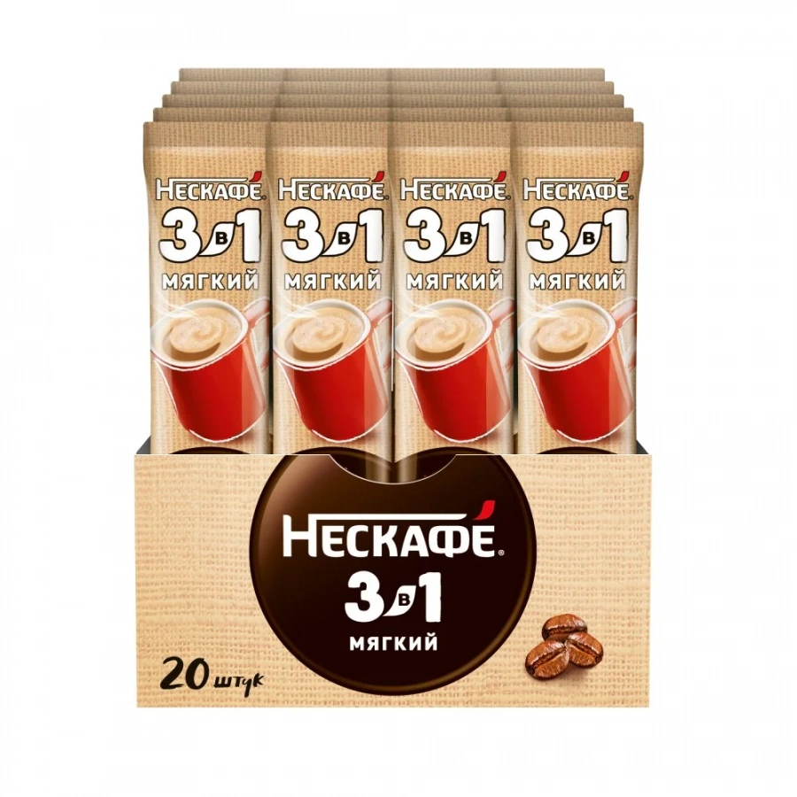 14,5 г х 20 шт. Шоубокс. NESCAFÉ® 3в1 Мягкий. Напиток кофейный, растворимый, порционный