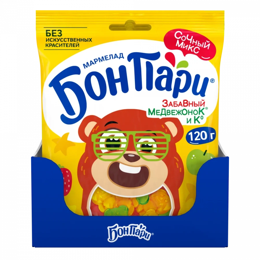 БОН ПАРИ®  ЗАБАВНЫЙ МЕДВЕЖОНОК ® И Ко. Мармелад жевательный фигурный со вкусом фруктов 120г